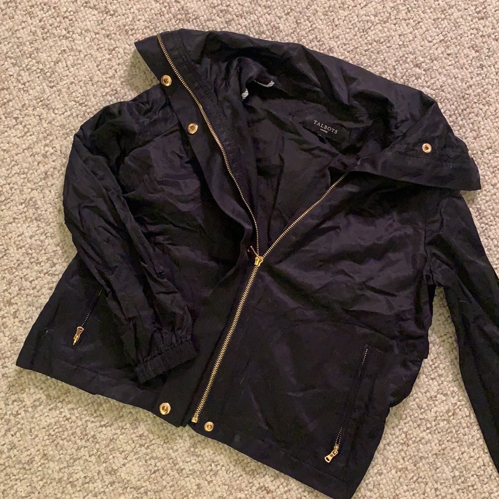 Black TALBOTS jacket with gold zippers and buttons size 2p